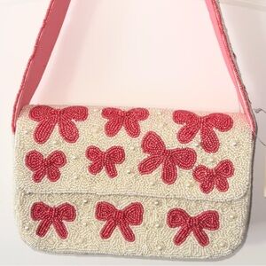 BNWT Francesca’s Pink Bow Beaded Shoulder Bag Purse